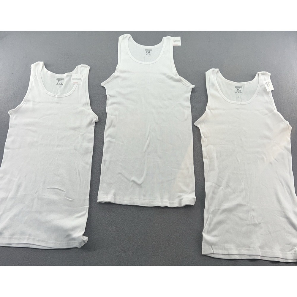 Andrew Scott Men 2XL White Ribbed Tank Top A-Shirt 3 Pack 100% Cotton